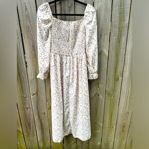 White, floral, long sleeve maxi dress, Large
